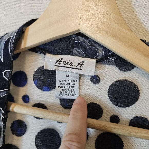 Anis A Cardigan Women Medium Black Blue 3/4 Sleeve Ruffle Fitted Sheer Boho - Picture 2 of 10